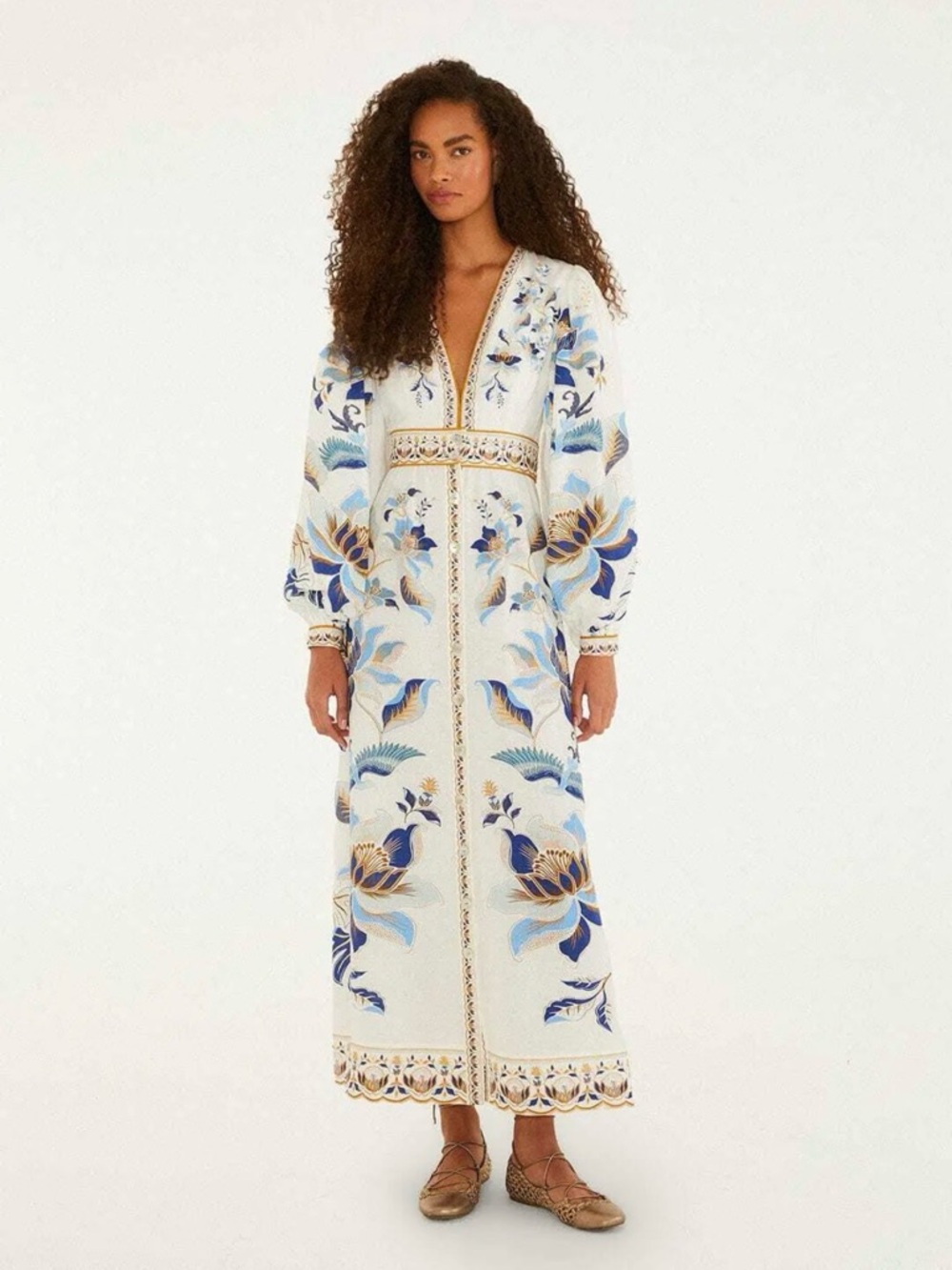 FARM Rio Mystic Blue Lotus Linen Maxi Dress, Size M, NWT 🇧🇷